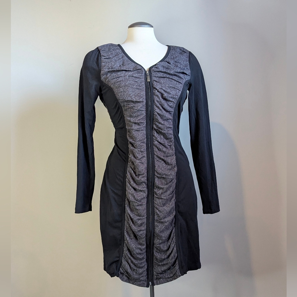 Yest Black Ruched Dress  Medium Witchy Goth Workwear Fairycore Long Sleeve Cozy